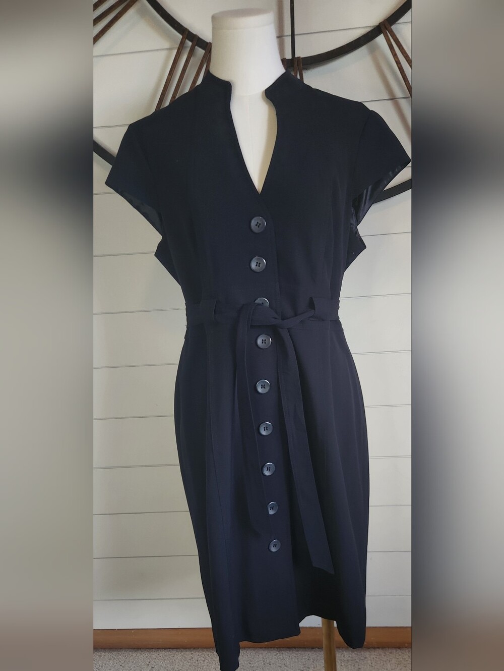 Sandra Darren Navy Blue Button-front Midi Shirt Dress - Size 14P